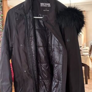 Michael Kors Black Puffer Jacket with Faux Fur Collar